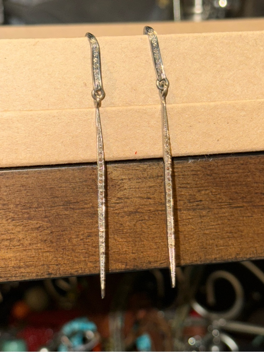 Like New Jennifer Lyon Sterling and diamond bar earrings - Picture 3 of 8